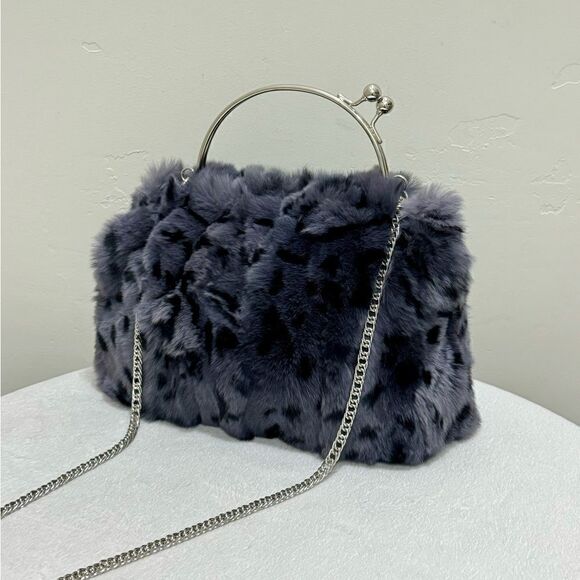 Handmade Real Rex Rabbit Fur Kiss-lock Top Handle Bag/Crossbody - Picture 2 of 12